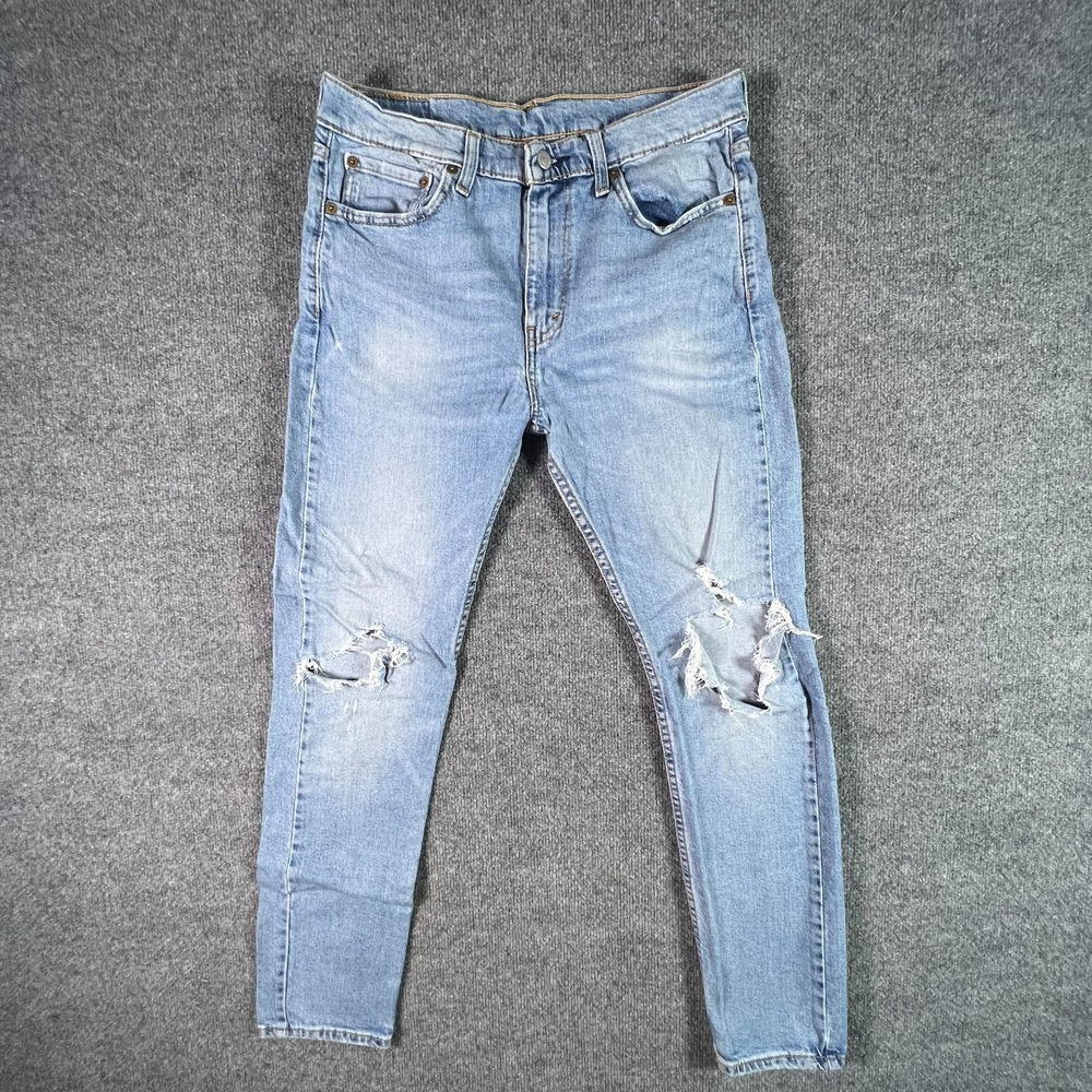 Levi's 510 Skinny Jeans Mens 33x32 Blue Cotton Denim Distressed Whiskers Stretch